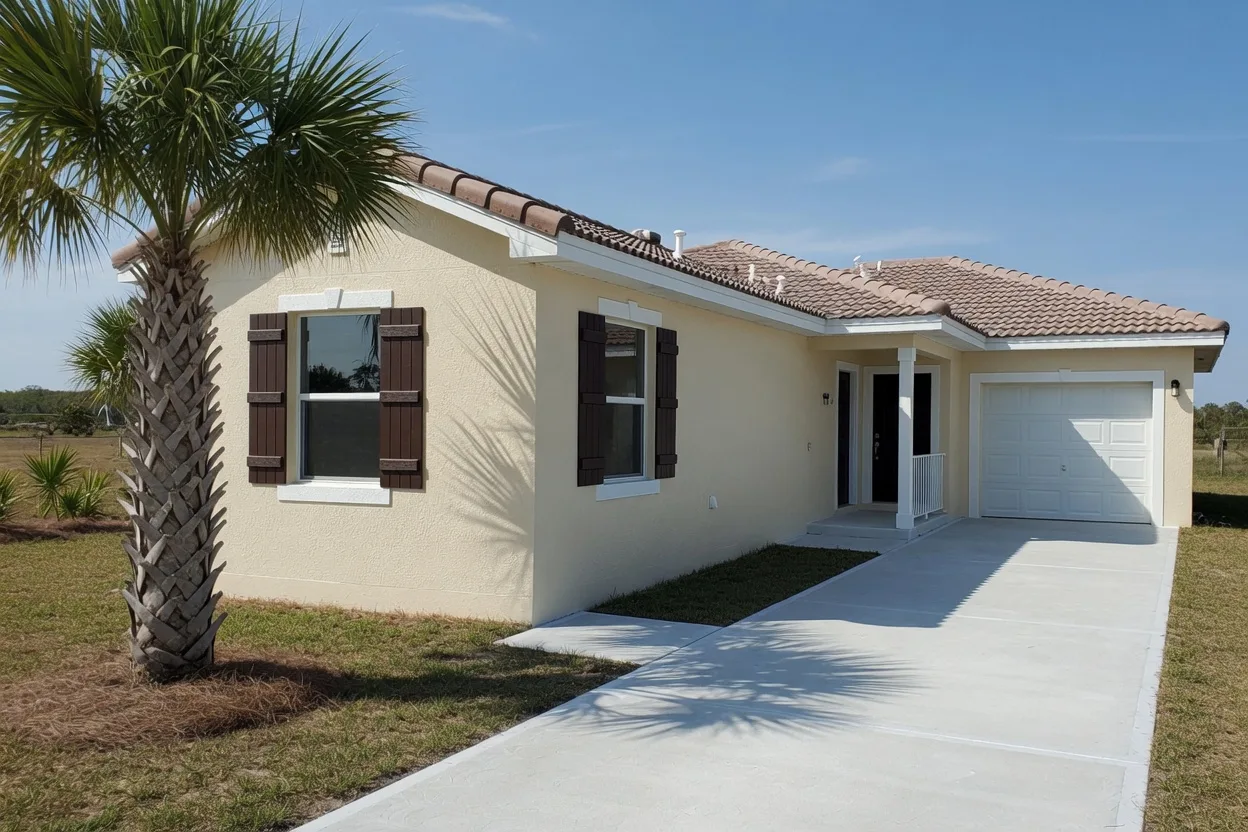 Stucco painting on an Odessa house, front elevation