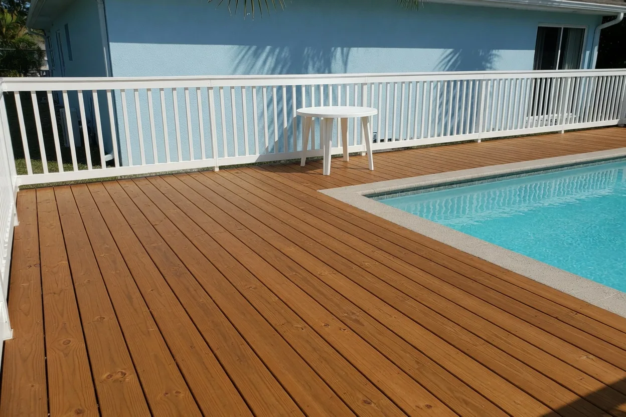 Deck staining in Oldsmar, along the boards
